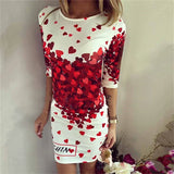 Purpdrank  New Casual Women Summer Dresses O-neck Red Florapl Printed Skinny Short Sexy Dress Package Hips Thin Summer Women Dress