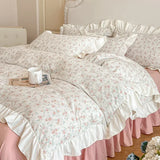 Purpdrank   Princess Style Lace Bed Skirt Four Piece Set Small Floral Print Soft Bedding Set Cotton Fabric Skin Friendly Nude Sleeping Sheet