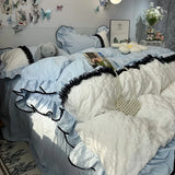 Purpdrank  Ins Princess Bedding Set Lace Ruffles Embroidery Skin-Friendly Quilt Cover Set 4PCS Skirt Bed Sheet Queen Size For Girls Women