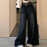 Purpdrank  Harajuku Style High Street Black High Waist Jeans For Women Loose Fitting And Slimming Versatile Wide Legged Floor Length Pants