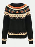 Purpdrank  Round neck Halloween pumpkin fashionable jacquard casual regular interval color woolen pullover top