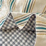 Purpdrank  Cute Cartoon Embroidery Stripe Bedding Set Washed Cotton Soft Four Piece Sets Pillowcase Duvet Cover Set 200x230cm Home Textiles