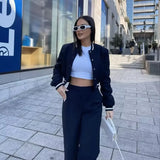 Purpdrank  Jacket Women Pockets Cropped Bomber Jackets Cardigan Long Sleeve Coats Autumn Office Lady Outerwear Trends Short Tops