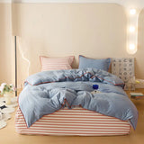 Purpdrank  Striped Contrasting Color Student Dormitory Bed Solid Color Four Piece Set