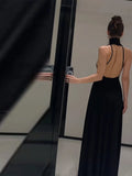 Purpdrank  Women's Evening Dresses Halter Backless Long Dress Autumn Female Velvet Sleeveless Slim Pleat Partywear Chic Ladies Vestido