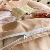 Purpdrank  Vintage French Rose Flowers Prints Ruffles Bedding Set 100% Cotton Brushed Fabric Duvet Cover Set Bed Sheet Pillowcases 4Pcs