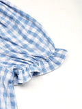 Purpdrank  Holiday Style V-neck Puff Sleeve Plaid Shirt Top Women Fashion 2025 Summer Boho Lace Up Casual Short Blouses