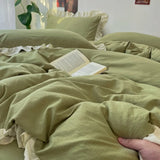 Purpdrank  Princess Bedding Sets INS Ruffle Lace Bow Quilt Cover Romantic Bedclothes Woman Girls Bedroom Decor Duvet Cover постельное белье