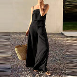 Purpdrank  Summer Elegant Lady Outdoor Commute Sets Fashion Solid Color Halter Vest And Pants Sets  Casual High Waist Wide Leg Pants Outfit
