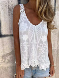 Purpdrank  Summer New Pure Color Sleeveless Tank Tops Lady Simple Beach Vacation Irregular Top Fashion U Collar Lace Hollow Out Halter Vest