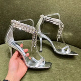 Purpdrank  New Luxury Rhinestones Tassels Women Gladiator Sandals Sexy Ankle Strap Crystal Thin High heels Summer Party Wedding Shoes