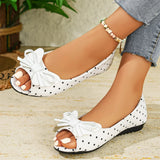 Purpdrank  Vintage Polka Dot Bow Peep Toe Flats for Women Summer Slip On Soft Sole Retro Daily Walking Office Lady Casual Shoes