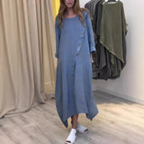Purpdrank  Summer Fashion New Women's Elegant Loose Cotton Hemp Dress Round Neck Solid Color Half Sleeve Long Dress