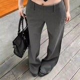 Purpdrank  Korean Gray Low Waist Wide Leg Trousers Vintage Women's Flare Pants Autumn Office Lady Wear Casual Baggy Drappy  Pants 530A