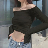 Purpdrank  Summer  Hot Sale Sexy Strapless Slim Flare Sleeve Y2k Clothes Long Sleeve Short Sleeve Tops T-shirts Women's Clothing 티셔츠 Tee