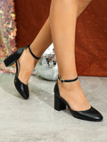 Purpdrank  Women's Pointed Toe Low Chunky Block Heels,Comfortable Adjustable Ankle Strap Closed Toe Work Wedding Dress Party Pumps Shoes