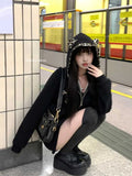 Purpdrank Vintage Fashion Fake Two Piece Leopard Print Hooded Jackets+ Y2k High Waist Bodycon Skirts 2025 Autumn New Black Sets