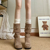 Purpdrank  Platform Thick Heel Women Western Cowboy Boots Fashion Slip On Folded Pile Long Booties Female Shoes Autumn Winter