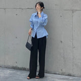 Purpdrank  Spring Summer Casual Women White Shirt Elegant Waist-Tight Long Sleeve Office Lady Blouse Korean Temperament High Quality Shirts
