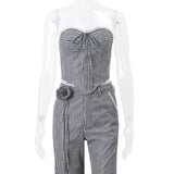 Purpdrank  y2k Tube Top Women Summer Striped Lace Trim Off Shoulder Strapless Open Back Cross Tie-Up T Shirt Vest 2000s Streetwear