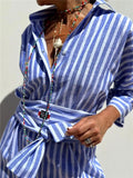 Purpdrank  Women's Mid-Striped Sve Cardigan Lapel irt Dr Cusizable Workwear Design Service Personalized Faion Cus Made