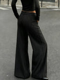 Purpdrank  Wide Leg Pants for Women High Waist Striped Print Long Pants Spring Fashion Loose Casual Trousers Office Streetwear