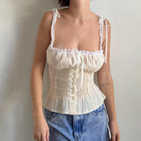Purpdrank  y2k Tops Women Summer Spaghetti Strap Sleeveless Bustier Corset Camisole Pleated Vest 2000s Aesthetic Clothes Clubwear