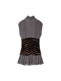 Purpdrank  European-style new women's fashion versatile elegant velvet patchwork layered sleeveless short dress