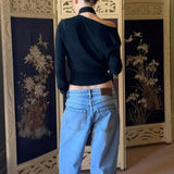 Purpdrank  New Autumn Fashion Black T Shirt Women Elegant Turtleneck Exposed Long Sleeve Slim Fit Casual Female Shirt Tops