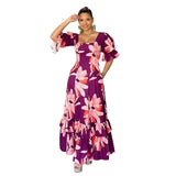 Purpdrank  Summer Europe Romantic Women's Dress Square Collar Belt Pocket Ruffled A-line Beach Vestidos Femme