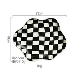Purpdrank  Ceramic Tray Checkerboard Jewelry Storage Plate Ring Earing Dessert Plate Home Decoration Retro Desk Organizer Kitchen Tableware