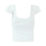 Purpdrank  White Embroidery Hollow Out Dot Short Sleeve Tank Women Open Through Buttons Pleated Front Slim fit Tank Top Crop Tops