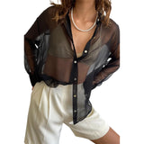 Purpdrank  Women's Casual Daily Commuting  Shirt Tops See-through Chiffon Comfortable Lapel Long Sleeve Shirt Tops