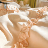 Purpdrank  100% Cotton Korean Princess Style Three-layer Ruffles Bow Bedding Set Duvet Cover Bed Skirt Bedspread Pillowcases Wedding Gifts