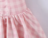 Purpdrank  Sexy Pink Gingham Plaid Low Waist Mini Tank Dress Women Open Buttons Neck Backless Ruched Hem Swing Sleeveless Dresses Vestidos