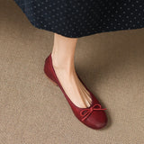 Purpdrank  Genuine Leather Women Shoes Fashion Butterfly-knot Spring and Autumn Flats Slip-On Casual Flat Heel Modern Ladies Shoes