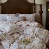 Purpdrank  Premium 600TC Egyptian Cotton Flowers Print Bedding Set Queen King Size Duvet Cover Set Flat/Fitted Bed Sheet Pillowcases 4Pcs