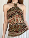 Purpdrank  Vintage Bandage Paisley Halter Tops Slim Slash Neck Sleeveless Tank Tops Women 2025 Summer Fashion Streetwear Ladies
