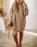 Purpdrank  Casual Loose Fit Cable Knit Pullover Mini Dress Round Neck Long Sleeve Sweater Dress Winter