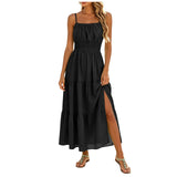 Purpdrank  Womens Smocked Waist Tiered Cami Dress Solid Color Spaghetti Strap Sleeveless Summer Dresses Casual Flowy Boho Beach Maxi Dress