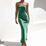 Purpdrank  Satin Strapless Sexy Maxi Dress Women Backless Slim Hollow Out Party Club Dresses Summer Elegant Off Shoulder Long Vestidos