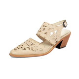 Purpdrank  Plus Size 48 Women's Western Cutout Laser-Cut Slingback Sandals Pointed Toe Chunky Wooden Heel Vintage Cowboy Shoes Brown/Pink