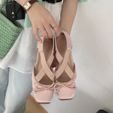 Purpdrank  Women's Elegant Pink Satin Ballet Shoes Square Toe Cross Strap Polka Dot Bow Mary Jane Shoes Inside Mid Heel Casual Pumps