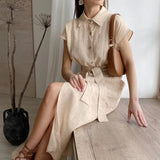 Purpdrank  Light Ripe Blue High Waisted Lace Up Dress Autumn Design Sense with A Lapel Cotton Linen Shirt Skirt and Long Skirt