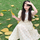 Purpdrank  Floral Cartoon Print Bodycon Dress Summer Long Dresses College Style Peter Pan Collar Sweet Girls' Long Skirt Women's Clothing