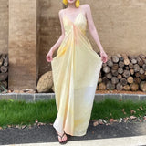 Purpdrank  Seaside Vacation Style Yellow Dyed Camisole Dress Women's Summer Temperament Sleeveless Loose Baggy Dress Medium Long Skirt