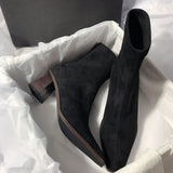Purpdrank  Women's Short High Heel Boots Autumn Winter New Style Versatile Sharp Pointed Toe Sock Boots Thick Heel Elastic Slim Boots