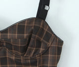 Purpdrank  Sexy Ruched Wire Bra Coffee Plaid Camis Women Spliced Black Mesh Waist Back Zipper Crop Top Camisoles Bra Tank Vest