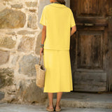 Purpdrank  Women Summer Skirts Two Piece Set Peter Pan Collar Short Sleeve Top And Midi Skirt With Pockets Cotton Linen Matching Sets