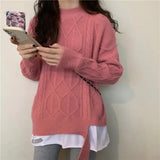 Purpdrank  Trendy Twists Pullover Fake Two Piece Splice Sweater Women Autumn Winter New Lazy Style Long Sleeve Loose Knit Top Design Jacket